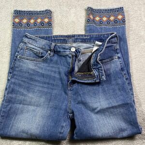 Chicos So Slimming Girlfriend Slim Leg Ankle Jeans Embroidered Women's 8 R Aztec